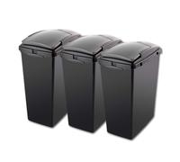 Addis Set of 3 Utility Room Recycling storage solution 40ltr Waste Trash Bins, Black and Metallic, 40 litre