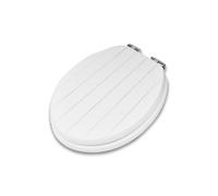 Addis Soft Close Striped Oval shape Toilet Seat, with adjustable quick release hinges and simple universal fixings, Oval shape, white with a stylish tongue & groove design finish