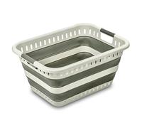 Addis Space-Saving Foldable Laundry Basket 45 litre Clothes Washing Hamper with Straight Soft-Grip Handles, White & Grey