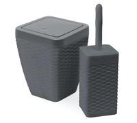 Addis Square Rattan Bathroom Waste Bin 5L & Toilet Cleaning Brush Set - Charcoal