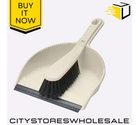 Addis Stiff Dustpan & Brush Set Heavy Duty Indoor Outdoor Cleaning Linen Cream