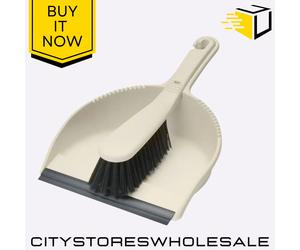 Addis Stiff Dustpan & Brush Set Heavy Duty Indoor Outdoor Cleaning Linen Cream