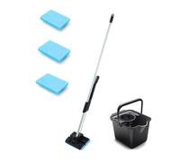 Addis Superdry Sponge Mop, 3 replacement Sponge Heads and Mop Bucket Set, Black Metallic