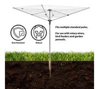 Addis Washing Line Heavy duty metal ground spike with 5x plastic sized adapters suitable for 32 mm and 50 mm | Rotating clothesline for washing line p