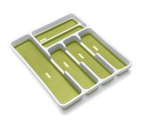 Addis Premium Anti-Slip Soft Base Drawer Cutlery Organiser Tray, 6 Compartment, White & Green, White Green, 6 sections 517612