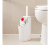 Addis 518672 Premium Toilet Brush & Storage Station Set with deep clean flexible Silicone Toilet Brush with non Slip Long Handle and Anti clog Bristles Quick Drying Holder Set for Bathroom Toilet, White Grey