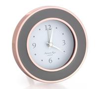Addison Ross Battery Alarm Clock - Silent Sweep - Compact & Stylish - Alarm Clock Bedside - Velvet-Backed Design/Home & Office Decor - Rose Gold & Taupe Enamel