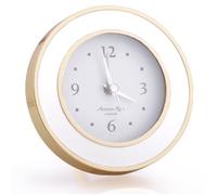 Addison Ross Battery Alarm Clock - Silent Sweep - Compact & Stylish - Alarm Clock Bedside - Velvet-Backed Design/Home & Office Decor - White Enamel & Gold