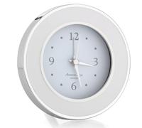 Addison Ross Battery Alarm Clock - Silent Sweep - Compact & Stylish - Alarm Clock Bedside - Velvet-Backed Design/Home & Office Decor - White & Silver