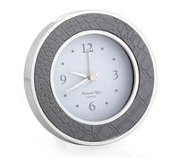 Addison Ross Battery Alarm Clock - Silent Sweep - Compact & Stylish - Alarm Clock Bedside - Velvet-Backed Design/Home & Office Decor - Dove Faux & Croc Silver