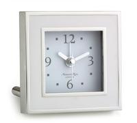 Addison Ross Battery Alarm Clock - Silent Sweep - Compact & Stylish - Alarm Clock Bedside - Velvet-Backed Design/Home & Office Decor - White Enamel