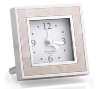 Addison Ross Battery Alarm Clock - Silent Sweep - Compact & Stylish - Alarm Clock Bedside - Velvet-Backed Design/Home & Office Decor - Pearl Shell & Silver