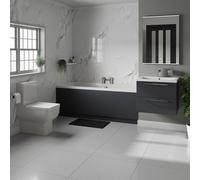 Addison Straight Double Ended Bathroom Suite including Vanity Unit with Polished Chrome Handles | Gloss Grey | 1800mm