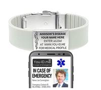 Addisons Bracelet, Addison's Disease Bracelet, Man Woman Teenager, Free Engraving, Addisons Disease Medical ID, Fully Adjustable Silicone Strap with Engraved Stainless Steel (Grey)