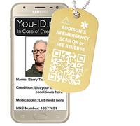Addison's ID Tag. Addison's Disease Medical ID Tag Necklace. QR Code Engraved Aluminium Alert Pendant for addisons. Inc. Ball Chain. Emergency Medical ID from Any Mobile Phone. (4 Gold)