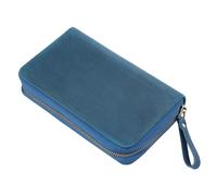 Additional Top Grain Cowhide Leather Pen Case for Writers Learners Shows Permanent Wild Horse Texture Old Angry Horse Pencil Case