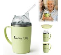 ADDLIVE 3-in-1 Adult Sippy Cup, 350ml Elderly Spill Proof Cups with Lid and 30cm Straw, Spill Proof Adult Sippy Cup with Handle, Beakers for Elderly, Stainless Steel Dysphagia Cups for Elderly Patient