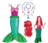 ADDLIVE Mermaid Costume Kids, Mermaid Costume, Little Mer-maid Cost-ume Kids, Princess Cost-umes for Girls with Red Wig, Shell Earrings, Seashell Necklaces, Mer-maid Ring and Merm-aid Bracelet