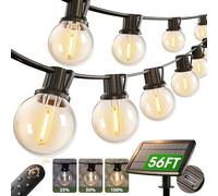 addlon 50FT Solar String Lights Outdoor with Remote, 27 Shatterproof G40 Bulbs, Solar Powered & USB Charging Patio Lights, Dimmable Waterproof Solar Lights Outdoor for Camping, Backyard, Party Decor
