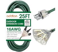 addlon Outdoor Illuminated Extension Cable 16/3 with 3 Sockets, Heavy Duty Extension Lead with 3 Pin Earth Plug for Safety, 13
