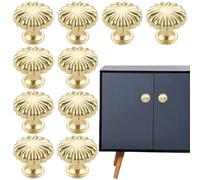 AddLotLot 10 PCS Gold Cabinet Knobs Vintage Cabinet Handles Pumpkin Shaped Brass Handle Solid Cabinets Door Knob Single Hole Cupboard Door Handles with Screws for Home Decorating Cupboard Wardrobe