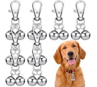 AddLotLot 8 PCS Mini Dog Collar Bells Extra Loud Cat Dog Bells Metal Pet Collar Charm Round Handmade Pendant Silver Puppy Triple Pendants Key Rings Pet Pendant Accessories for Dogs Cats
