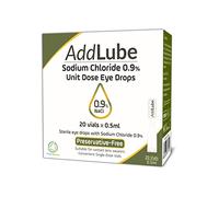 AddLube Eye Drops with 0.9% Sodium Chloride, Saline Solution, Eye Drops for Long Lasting Relief, Suitable for Dry Eyes, Sterile and Preservative Free Unit dose, 20 X 0.5ml Vials