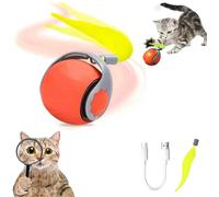 AddLuck Speedy Tail 3.0 Cat Toy,Interactive Cat Toys for Indoor Cats,Smart Interactive Kitten Toy with Feather Tail, 2 Speeds Rechargeable Active Rolling Ball (Orange)