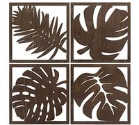 ADDMES Tropical Wooden Wall Art Decors, Botanial Palm Tree Leaves Hollowed out Pattern with Frame Design (BLACK)