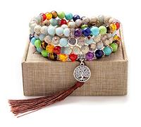 Addmluck 108 Mala Beads Meditation Necklace 7 Chakra Tree of Life Pendant Necklace Prayer Buddha Beaded Bracelets Healing Stone Yoga Necklace for Men and Women Jewelry, Regular, Stone, natural