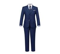 Addneo Boy's Slim Fit Formal Suits 5 Piece with Shirt, Vest, and Boys Suit Trousers - Suit for Kids - Blue - 16