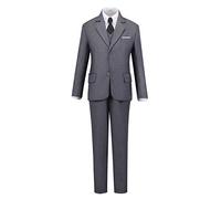 Addneo Boy's Slim Fit Formal Suits for Kids 5 Piece with Shirt, Trousers and Vest - Grey - 16