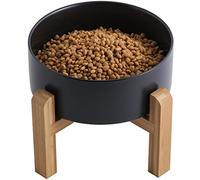 Addogyy Black Elevated/Raised Dog Bowl Ceramic with Wood Stand for Medium Large Breed,Dog Food Water Dish Heavy Wighted, Non Slip Modern Cute Porcelain Pet Bowl Extra Large