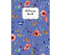 Address Book with A-Z Tabs: A5 Contact Journal Medium | Alphabetical Index | Watercolor Poppy Cornflower Chamomile Design Blue