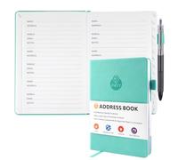 Address Book with Alphabetical Tab, Medium Compact Size Phone Book Small for Telephone Address Organizer with Pen, Pen Loop, Elastic Band, Inner Pocket, Bookmarks(Green)