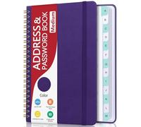 Address Book with Alphabetical Tabs, Hardcover Phone Book Password Keeper with Spiral Binding, Address Books for Seniors, Record Internet Logins, Coloring Pages - 5.7" × 7.7" (Purple)