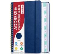 Address Book with Alphabetical Tabs, Hardcover Phone Book Password Keeper with Spiral Binding, Address Books for Seniors, Record Internet Logins, Coloring Pages - 5.7"×7.7" (Navy Blue)