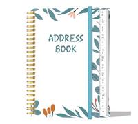 Address Book with Alphabetical Tabs - Small Address Book Spiral with Address Contacts, Special Date, Phone, Birthday & Internet Login Password for Home and Office, 4.3" x 6.2", Teal Leaf