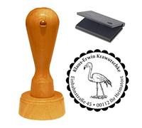 Address Stamp "Beautiful Flamingo" Including Ink Pad Diameter Approx. 40 mm with Personal Address, Motif and Decorative Edge Stamp for First Day at School
