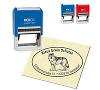 Address Stamp Personalised Stamp Wolf in the Snow Oval 59 x 39 mm Automatic Stamp as Company Stamp Name Stamp Office Stamp