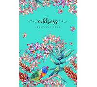 Address Telephone Book: 6x9 Medium Contact Notebook Organizer with A-Z Alphabetical Tabs | Large Print | Tropical Flower Bird Design Turquoise