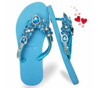 AdDRESSingMe Glam Rhinestones Flip Flops For Women, Light Blue, 8 UK