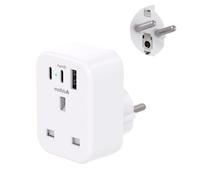 Addtam UK to European Adapter Plug, EU Schuko Travel Adaptor with 3 USB Ports, Euro Europe Grounded Charger for Germany France Spain Turkey Russia Iceland Greece Poland (Type E/F)