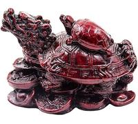 Addune Feng Shui Dragon Turtle Statue Lucky Wealth Protection Chinese Dragon Tortoise Figurine Sitting on Coins and Ingots Paperweights Gift Home Decor (Dark Red)