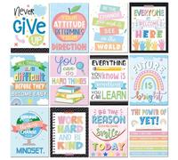 Adduster 12 Pack Inspirational Classroom Posters - Middle and High School Inspirational Quotes Growth Mindset Positive Affirmations For Classroom Bulletin Boards and Wall Decorations (Sotf Tones)
