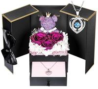 ADDWel Valentines Gifts for Her, Preserved Purple Roses Forever Flowers with Sterling Silver Necklace for Wife Girlfriend on Birthday Anniversary Mothers Day Christmas