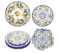 Adecortalk 108 PCS Capri Lemon Party Plates and Napkins Blue Tiles Mediterranean Party Decor Disposable Tableware Sets Baby Shower Birthday Decorations Supplies Favors for 36 Guests