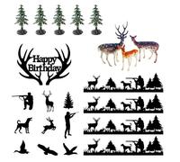 Adecortalk 22 Pcs Deer Hunting Cake Toppers Birthday Party Decorations Antler Tree Deer Camo Hunter Happy Birthday Cake Toppers Picks for Camping Hunting Birthday Baby Shower Party Supplies