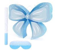 Adecortalk Bow Pinata Birthday Decorations for Kids Blue Bow Pinata with Bat Stick Blindfold for Girls Blue Bow Princess Birthday Wedding Bridal Baby Shower Party Supplies (15.8x12.6x3.2 Inches)