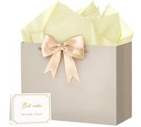 Adecortalk Champagne Gift Bags, 1 Pcs Handles Gift Bag with Ribbon 4 Pcs Tissue Paper 2 Greeting Cards, Paper Craft Gift Bags Present Bags for Birthday Graduation Wedding Bridal Shower Anniversary
